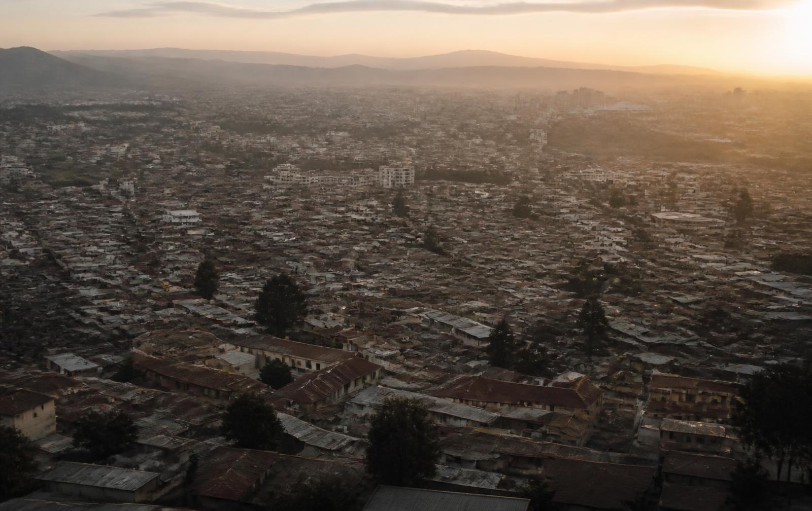 Aerial view of Addis Ababa at golden hour